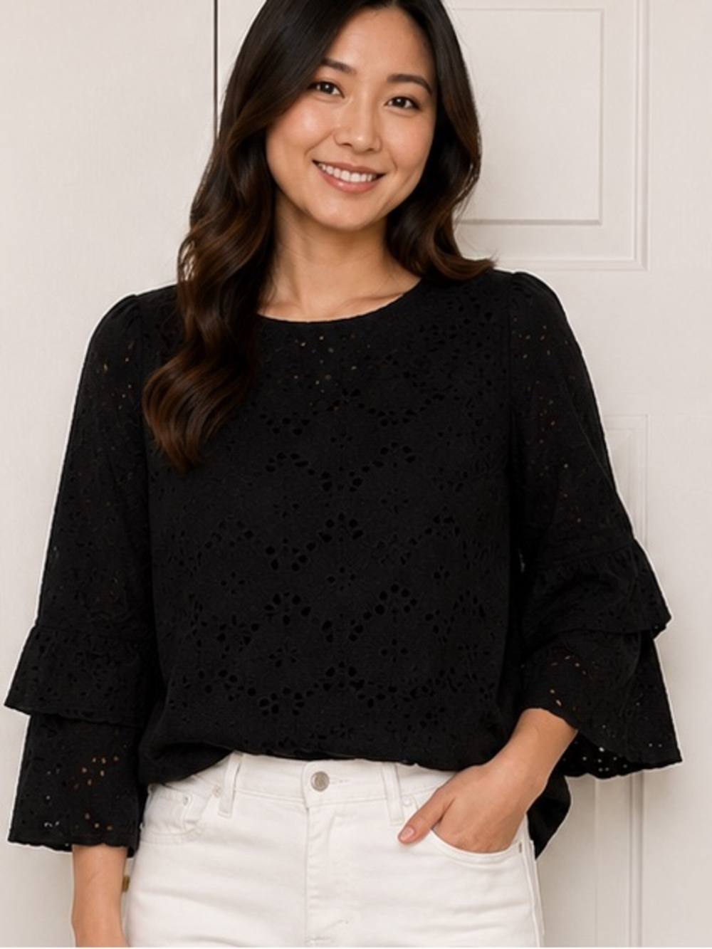 Ann Taylor Factory Black Eyelet Sleeveless Top